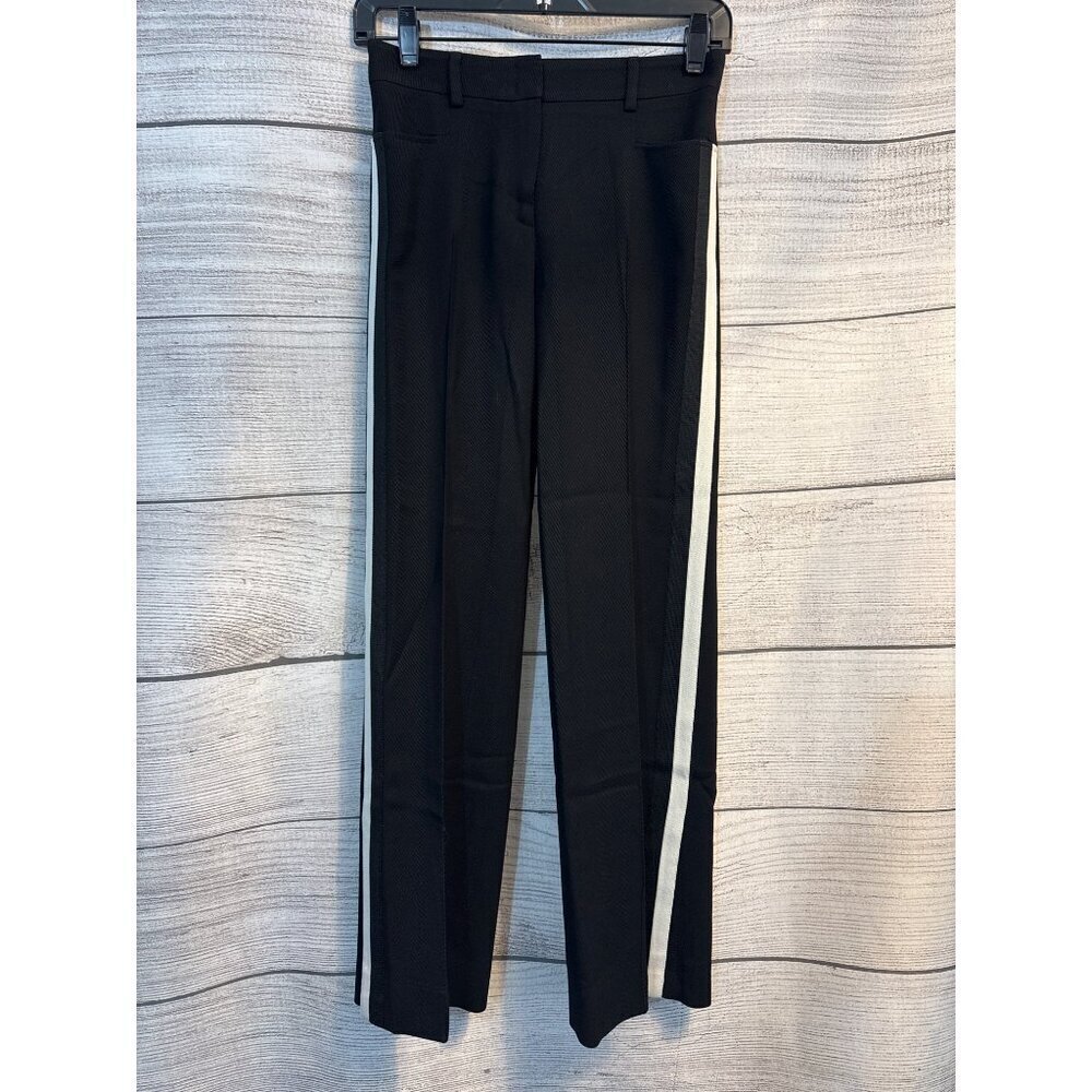 Akris Punto Mikka' Black Side-Stripe Wool Wide-Leg Trousers Size 2